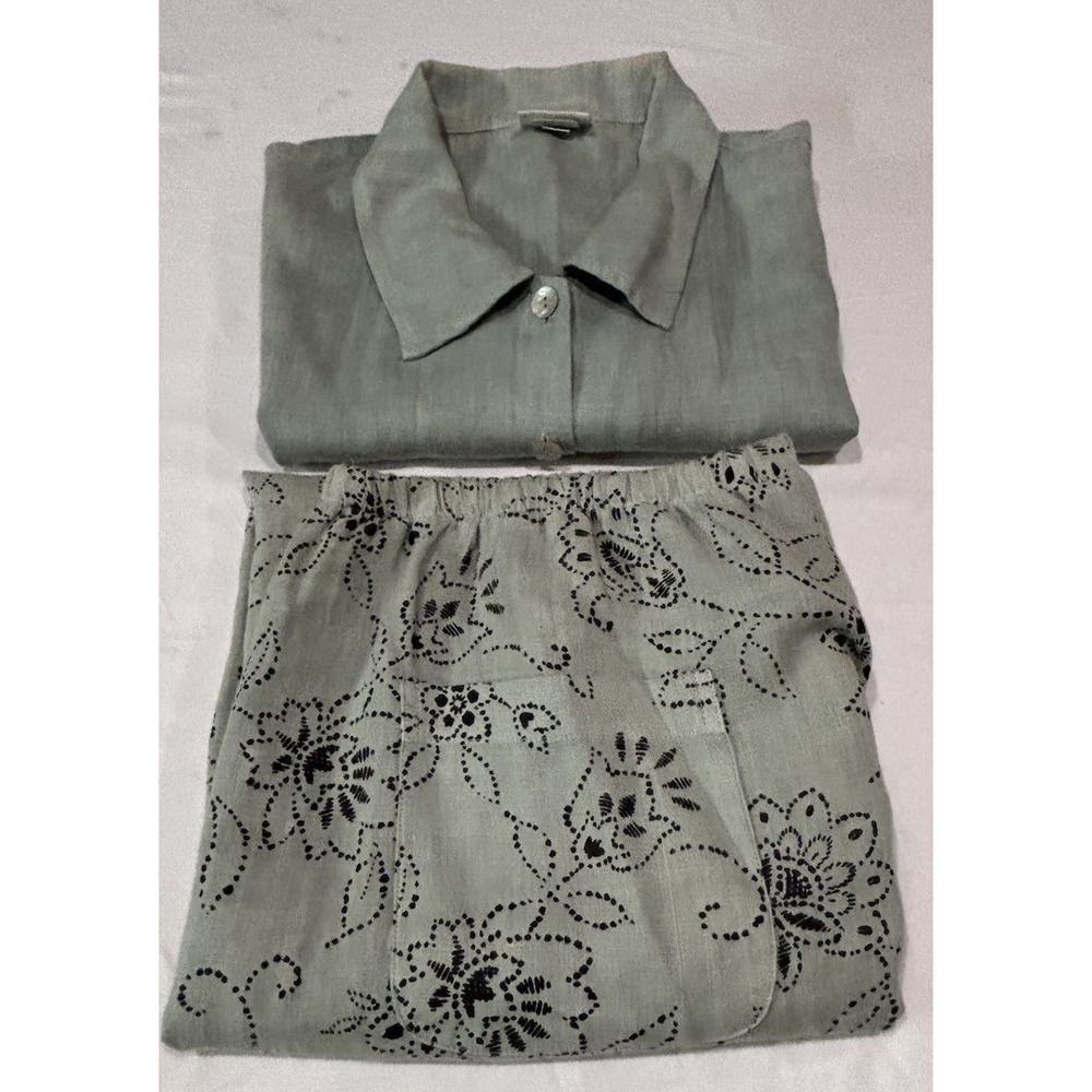 Habitat Clothes To Live In 2 Piece 100% Linen Coordinate Set Women's L/XL Green